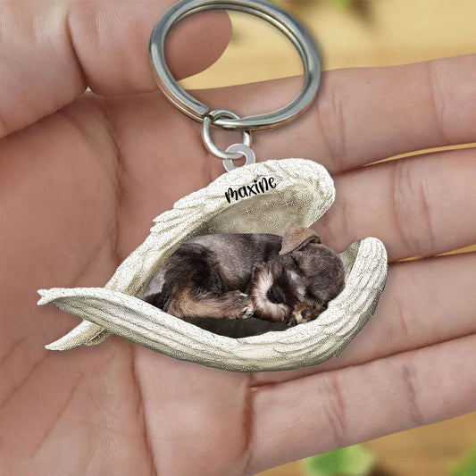 Schnauzer Sleeping Angel Keyring